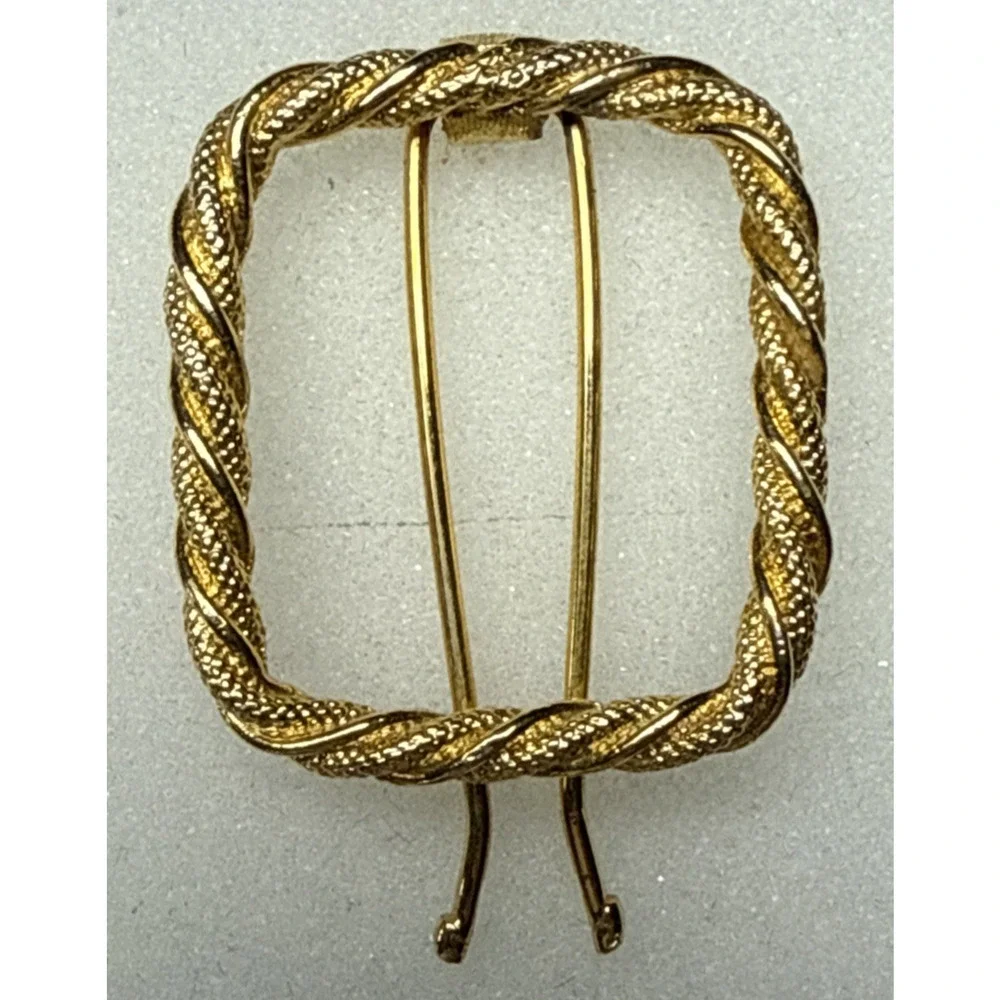 Vintage Twisted Rope Gold Tone Metal Hair Barrette Square